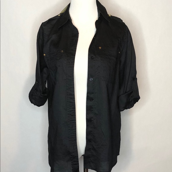 Michael Kors Navy Linen Button Down Xs NEW - Picture 5 of 7